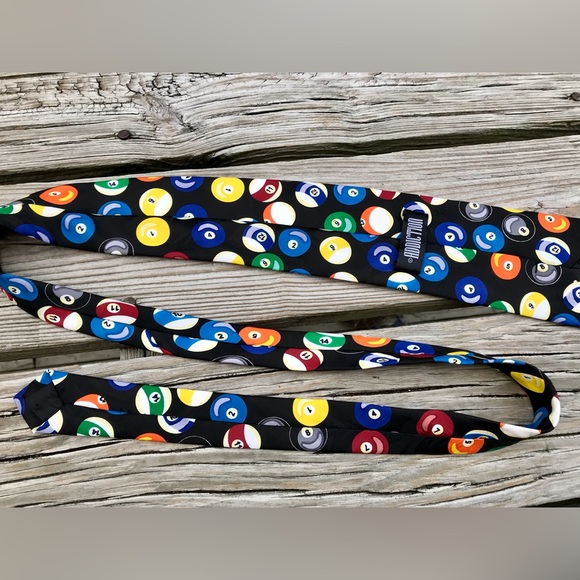 ADDICTION Mens Black Pool Ball Dress Tie Pool Hall 8 Ball Sporty Tie - Picture 5 of 7